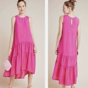 Maeve Women’s Marlene Tiered High Low Maxi Dress Sleeveless Hot Pink Size XS